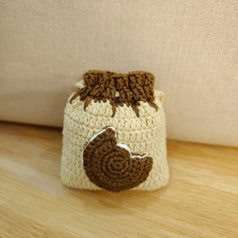 BRTOO Small Crochet Purse 101% Handmade Knitted Storage Bag Cute Funny Kawaii Coin Change Purse Pouch Mini Cartoon Shark Funny Plush Drawstring Headphone Wallet for Women Girls Gift(Biscuit) - Image 3